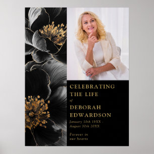 Black Gold Funeral Celebration Of Life Photo Sign