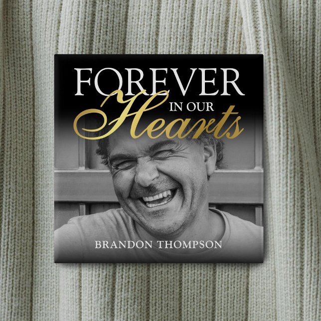 Black Gold Funeral Photo Memorial 15 Cm Square Badge (Creator Uploaded)