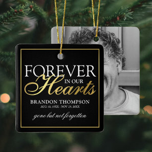 Black Gold Funeral Photo Memorial Christmas Ceramic Ornament