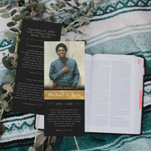 Black & Gold Funeral Photo Memorial Prayer Card