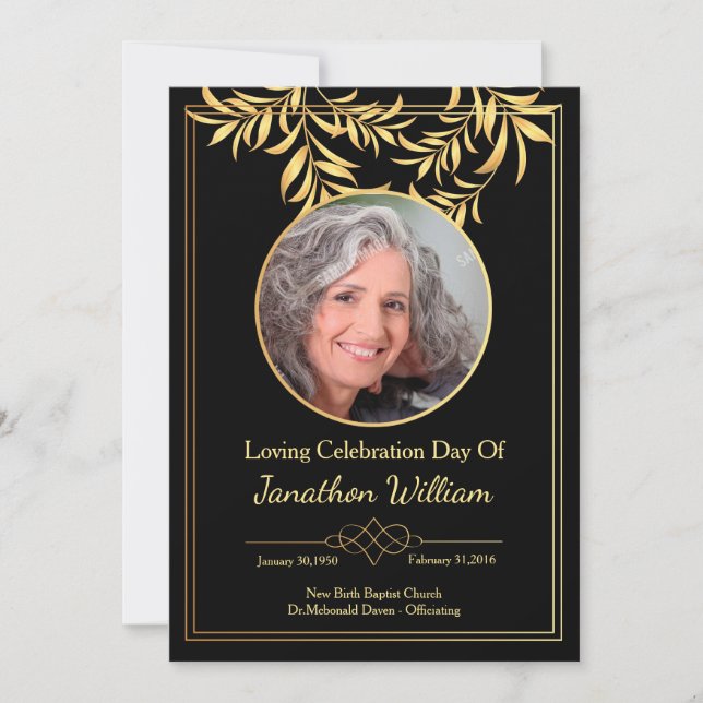 Black & Gold Funeral Program Card (Front)