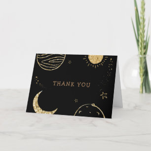 Black Gold Galaxy Moon Star Boy Baby Shower  Thank You Card