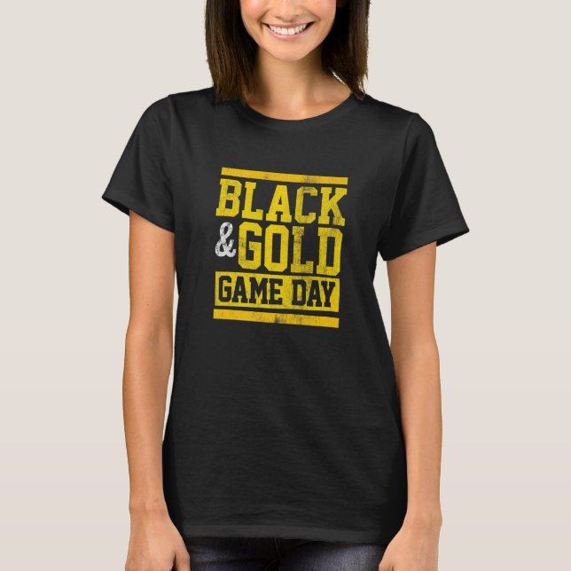 Black & Gold Game Day Team Favourite Colours Vinta T-Shirt (Front)