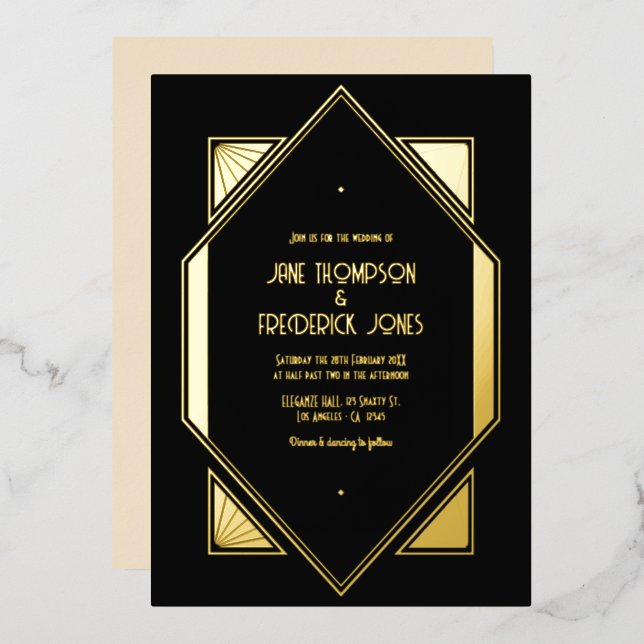 Black & Gold Gatsby Art Deco Wedding (Front/Back)