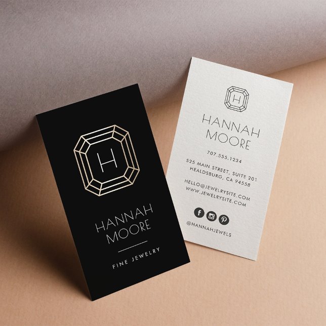 Black & Gold Gem Monogram Logo | Jewellery Business Card (Creator Uploaded)