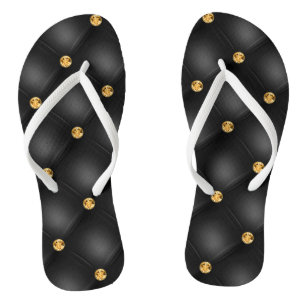Black Gold Gemstone Flip Flops