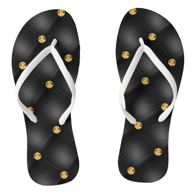 Black Gold Gemstone Flip Flops (Footbed)