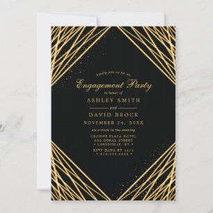 Black Gold Geometric Abstract Engagement Party Invitation