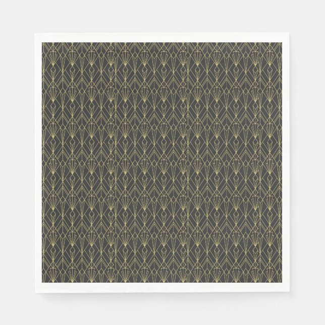 Black gold geometric art deco vintage pattern napkin (Front)