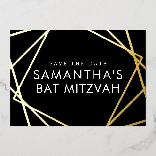 Black Gold Geometric Bat Mitzvah Save the Date (Front)