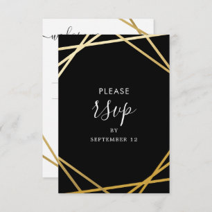 Black Gold Geometric Border Minimal Modern RSVP Card