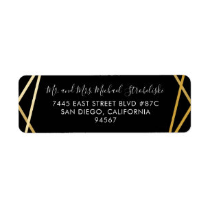 Black Gold Geometric Modern Return Address Label