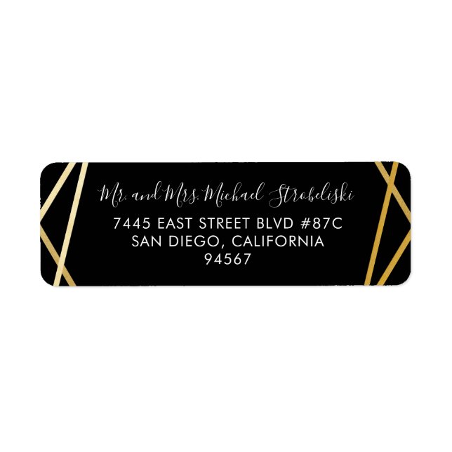 Black Gold Geometric Modern Return Address Label (Front)