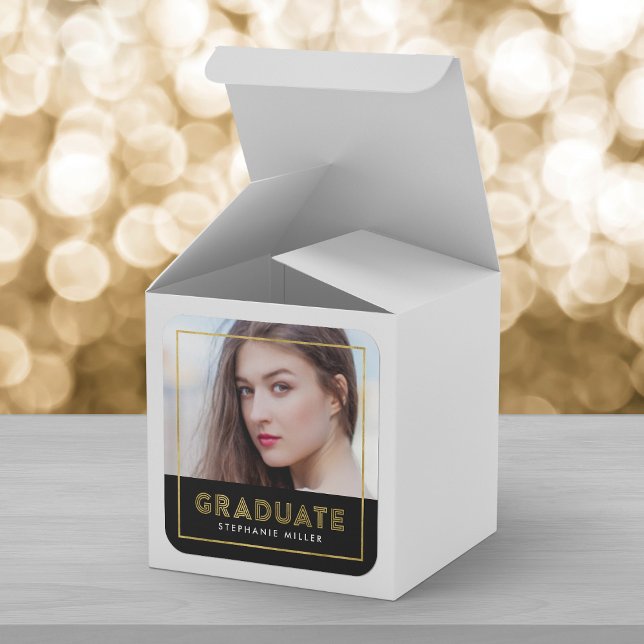 Black Gold Geometric Photo Graduate Square Sticker (Creator Uploaded)