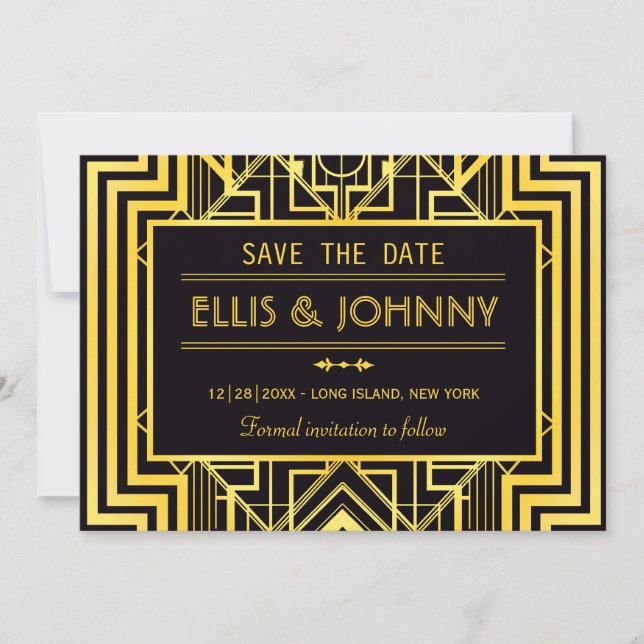 Black & Gold Geometric Save the Date (Front)