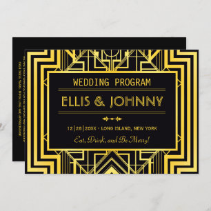 Black & Gold Geometric Wedding Programs
