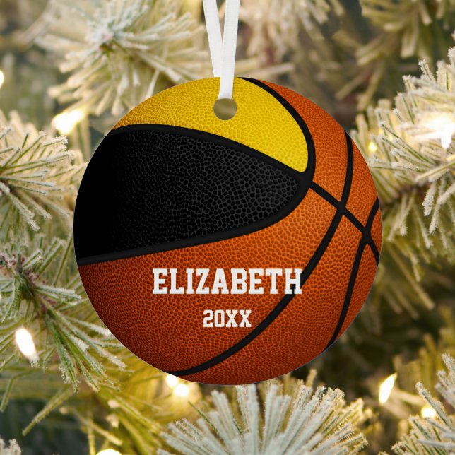 black gold girls boys keepsake basketball metal tree decoration (Insitu)