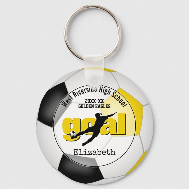 black gold girls soccer goal team spirit sports key ring (Front)