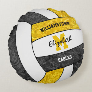 black gold girls sports volleyball team colors round cushion