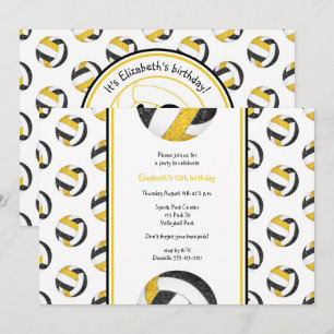 black gold girls' volleyball birthday party invitation