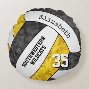 Black gold girls volleyball team keepsake round cushion