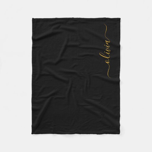 Black Gold Girly Monogram Name Modern Fleece Blanket (Front)