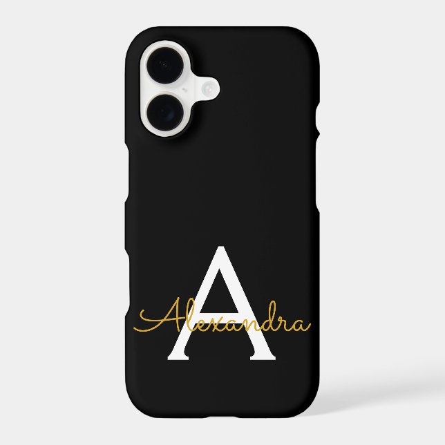 Black Gold Girly Script Monogram Name Modern (Back)