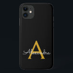 Black Gold Girly Script Monogram Name Modern iPhone 11 Case<br><div class="desc">Gold and Black Monogram Add Your Own Name Phone Case. This makes the perfect sweet 16 birthday,  wedding,  bridal shower,  anniversary,  baby shower or bachelorette party gift for someone that loves glam luxury and chic styles.</div>