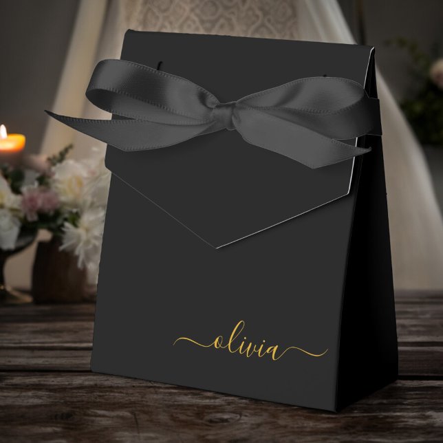 Black Gold Girly Script Monogram Name Modern Favour Box (Creator Uploaded)