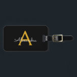 Black Gold Girly Script Monogram Name Modern Luggage Tag<br><div class="desc">Black and Gold Monogram Add your own Name Script Luggage Bag Tag The bag tag makes the perfect sweet 16 birthday,  wedding,  bridal shower,  baby shower or bachelorette party gift for someone decorating her room in style.</div>