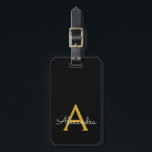 Black Gold Girly Script Monogram Name Modern Luggage Tag<br><div class="desc">Gold and Black Monogram Add Your Own Name Script Signature Pillow. The luggage bag tag makes the perfect sweet 16 birthday,  wedding,  bridal shower,  baby shower or bachelorette party gift for someone who loves a chic elegant and modern style.</div>