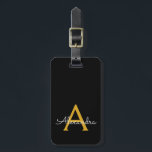 Black Gold Girly Script Monogram Name Modern Luggage Tag<br><div class="desc">Gold and Black Monogram Add Your Own Name Script Signature Pillow. The luggage bag tag makes the perfect sweet 16 birthday,  wedding,  bridal shower,  baby shower or bachelorette party gift for someone who loves a chic elegant and modern style.</div>
