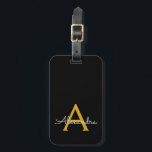 Black Gold Girly Script Monogram Name Modern Luggage Tag<br><div class="desc">Gold and Black Monogram Add Your Own Name Script Signature Pillow. The luggage bag tag makes the perfect sweet 16 birthday,  wedding,  bridal shower,  baby shower or bachelorette party gift for someone who loves a chic elegant and modern style.</div>