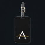Black Gold Girly Script Monogram Name Modern Luggage Tag<br><div class="desc">Gold and Black Monogram Add Your Own Name Script Signature Pillow. The luggage bag tag makes the perfect sweet 16 birthday,  wedding,  bridal shower,  baby shower or bachelorette party gift for someone who loves a chic elegant and modern style.</div>