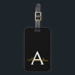 Black Gold Girly Script Monogram Name Modern Luggage Tag<br><div class="desc">Gold and Black Monogram Add Your Own Name Script Signature Pillow. The luggage bag tag makes the perfect sweet 16 birthday,  wedding,  bridal shower,  baby shower or bachelorette party gift for someone who loves a chic elegant and modern style.</div>