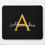 Black Gold Girly Script Monogram Name Modern Mouse Pad<br><div class="desc">Gold and Black Monogram Add Your Own Name Mousepad (Mouse Pad). This makes the perfect sweet 16 birthday,  wedding,  bridal shower,  anniversary,  baby shower or bachelorette party gift for someone that loves glam luxury and chic styles.</div>