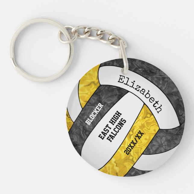 black gold girly sports custom volleyball key ring (Front)