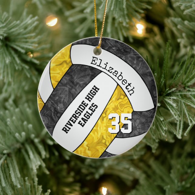black gold girly volleyball team colours ceramic ornament (Tree)
