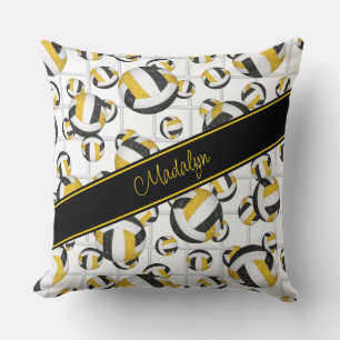 black gold girly volleyballs pattern w net accent cushion