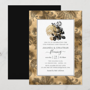 Black & Gold Glam 50th Golden Wedding Anniversary Invitation