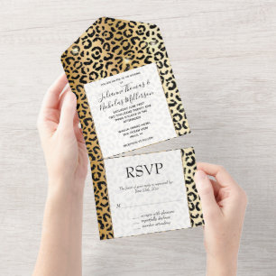 Black Gold Glam Glitter Leopard All In One Invitation