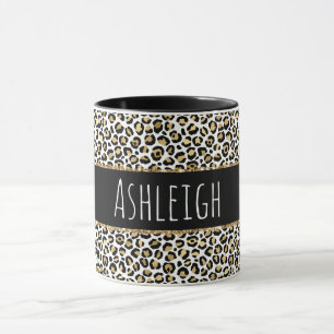 Black Gold Glam Leopard Print Personalised Mug