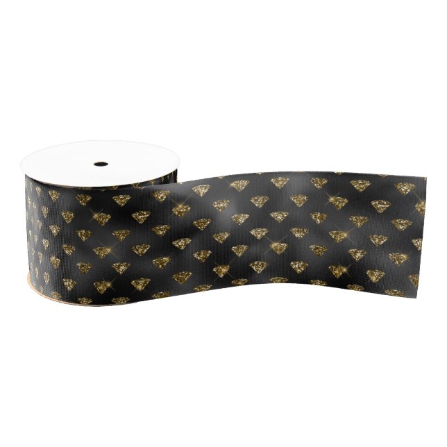 Black & Gold glam pattern Grosgrain Ribbon (Spool)
