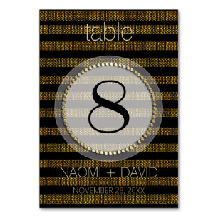 Black Gold Glam Stripes Wedding Table Number Card