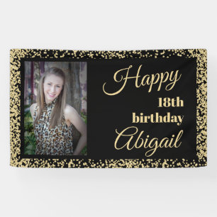 Black Gold Glitter 18th Birthday Party Photo Banner