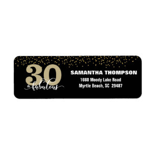Black Gold Glitter 30 & Fabulous Return Address Label