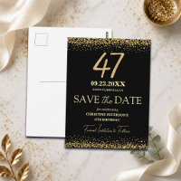 Black Gold Glitter 47th Birthday Save the Date