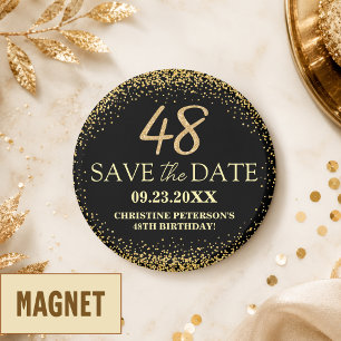 Black Gold Glitter 48th Birthday Save the Date Magnet