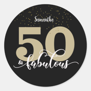 Black Gold Glitter 50 and Fabulous Birthday   Classic Round Sticker