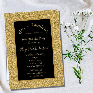 Black Gold Glitter 50 Fabulous Birthday Invitation